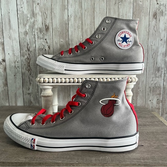 Converse Custom Miami Heat Gray High-Top Sneakers 11 - Picture 1 of 7